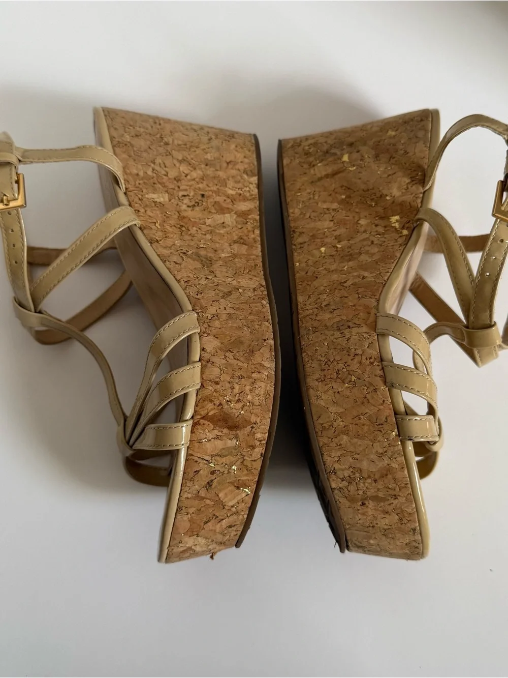 Kate Spade Beige Patent Cork Wedge Sandals Size 7